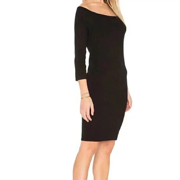 NWT 525 America Off Shoulder Ribbed Mini Sweater Dress Black L - Picture 2 of 11